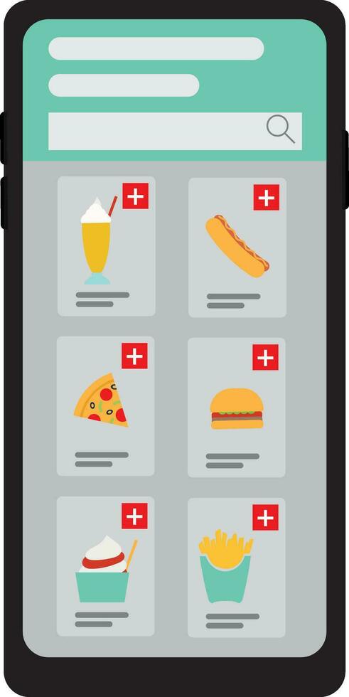 online kruidenier boodschappen doen app Aan smartphone geassorteerd items weergegeven en zoeken bar vector