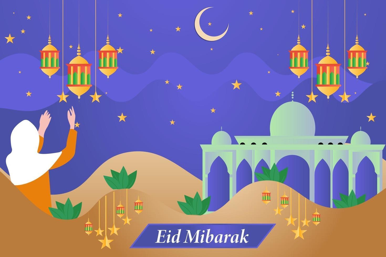 eid Mubarak illustratie achtergrondontwerp vector