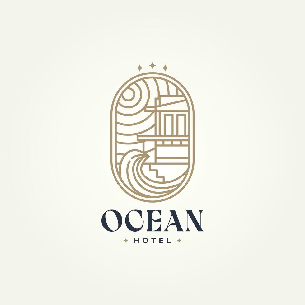 minimalistische luxe oceaan hotel insigne icoon logo sjabloon vector illustratie ontwerp. gemakkelijk modern tropisch strand hotel, boetiek, toevlucht embleem logo concept