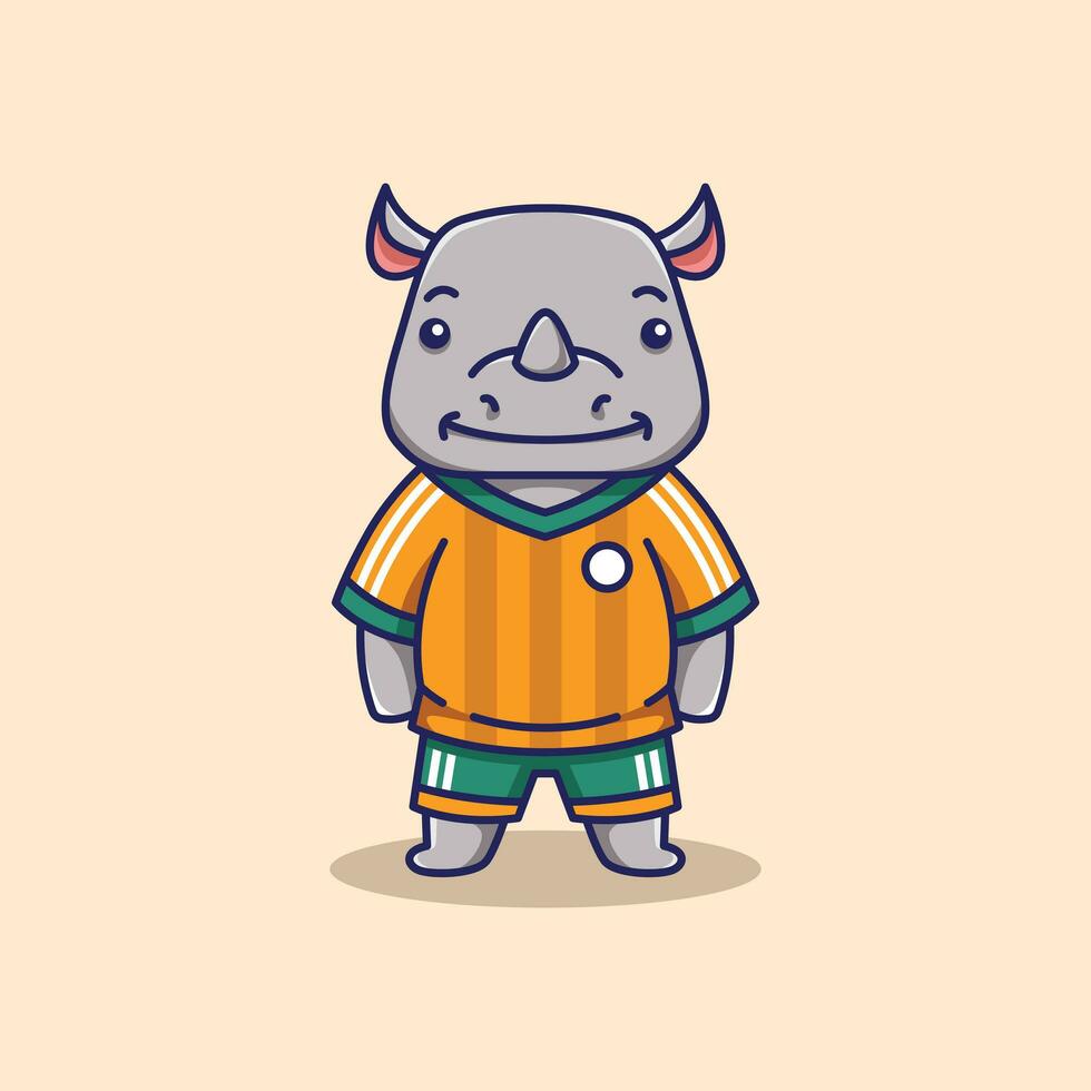 minimalistische schattig neushoorn dier vervelend voetbal overhemd tekenfilm vlak icoon vector illustratie ontwerp. gemakkelijk modern schattig neushoorn geïsoleerd vlak tekenfilm stijl
