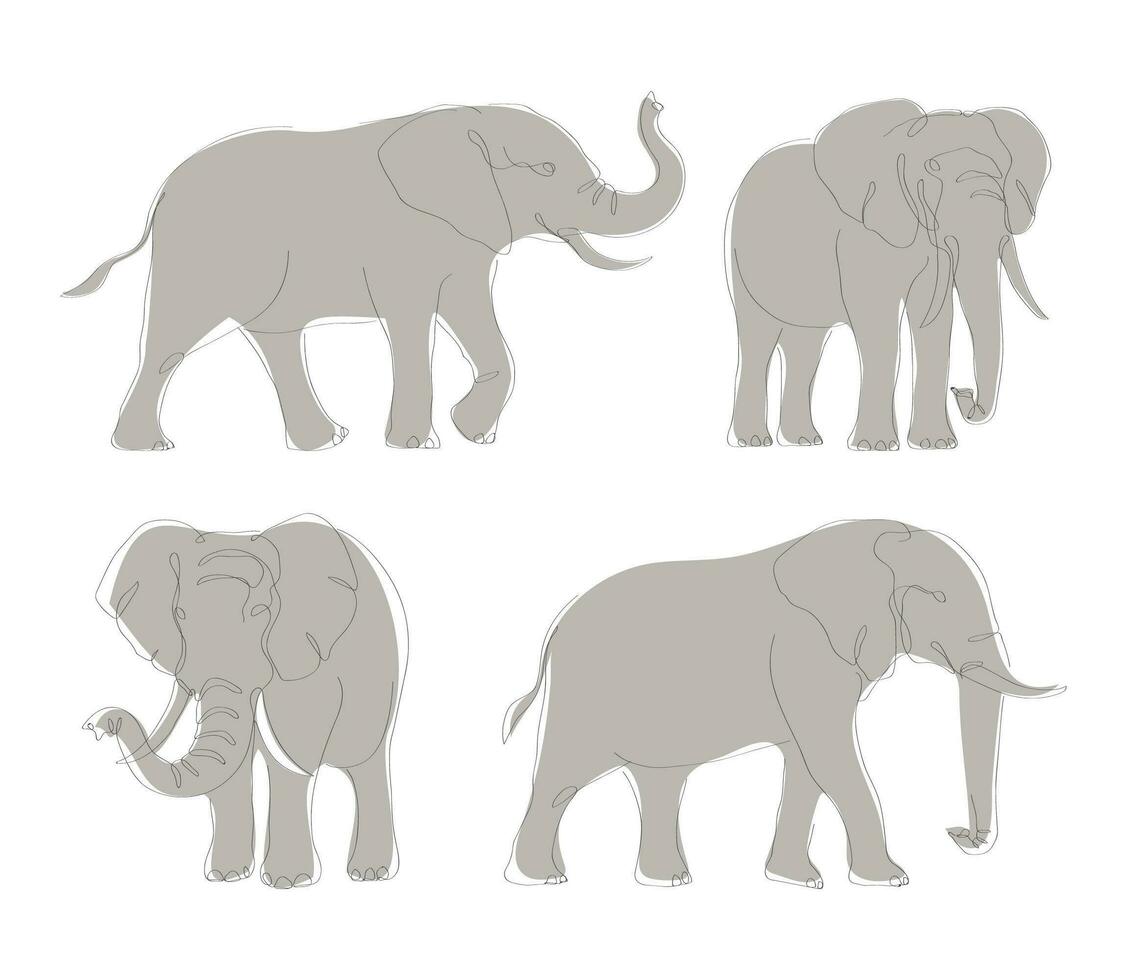 olifant lijn kunst ontwerp verzameling. olifant dieren in het wild decoratief ontwerp elementen. olifant lijn kunst icoon. vector illustratie