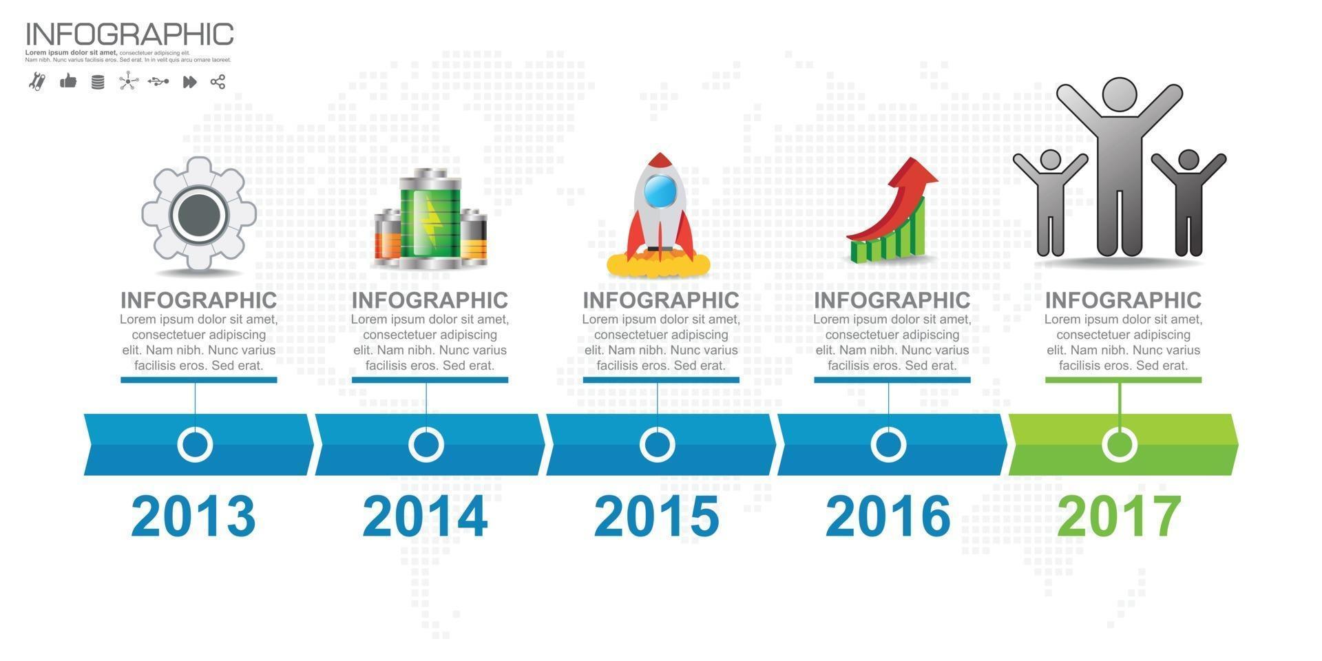 tijdlijn infographic routekaart met businessicons ontworpen voor sjabloon mijlpaal element moderne diagram proces grafiek vectorillustratie vector