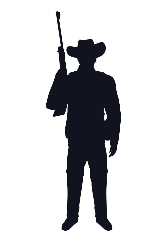 cowboy figuur silhouet met geweer karakter vector