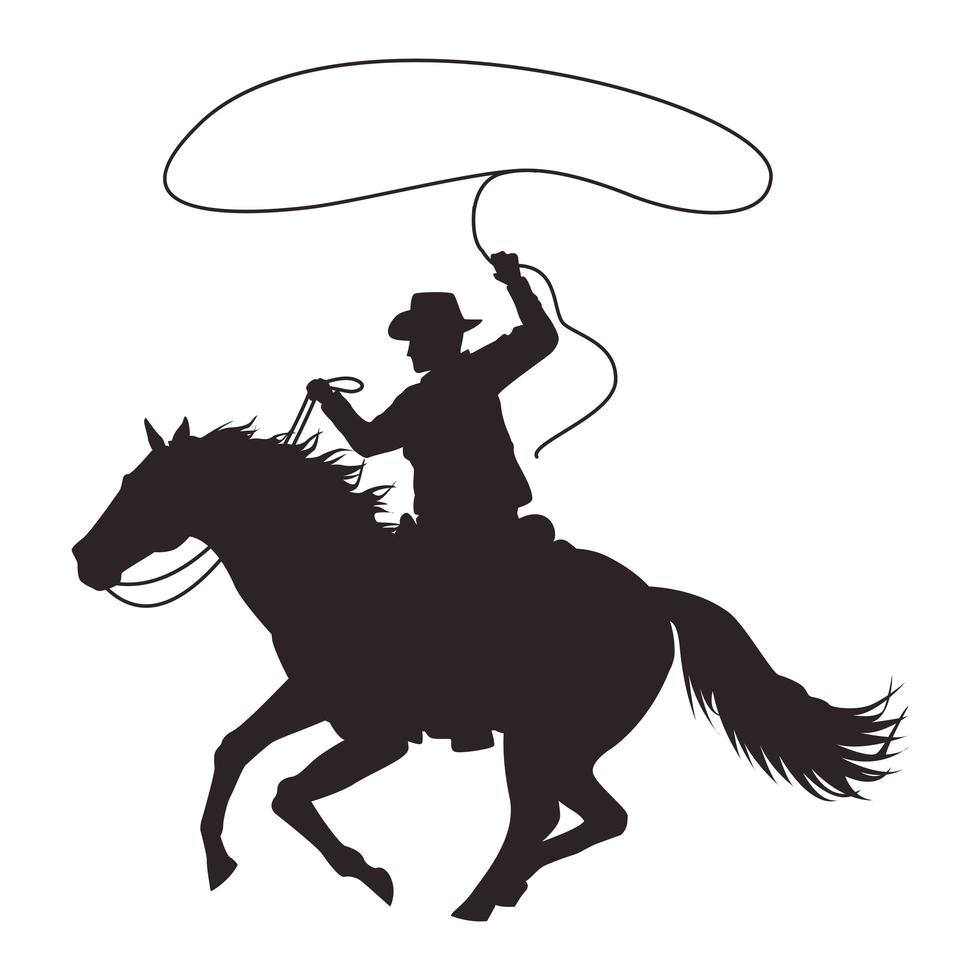 cowboy figuur silhouet bij paard lasso vector