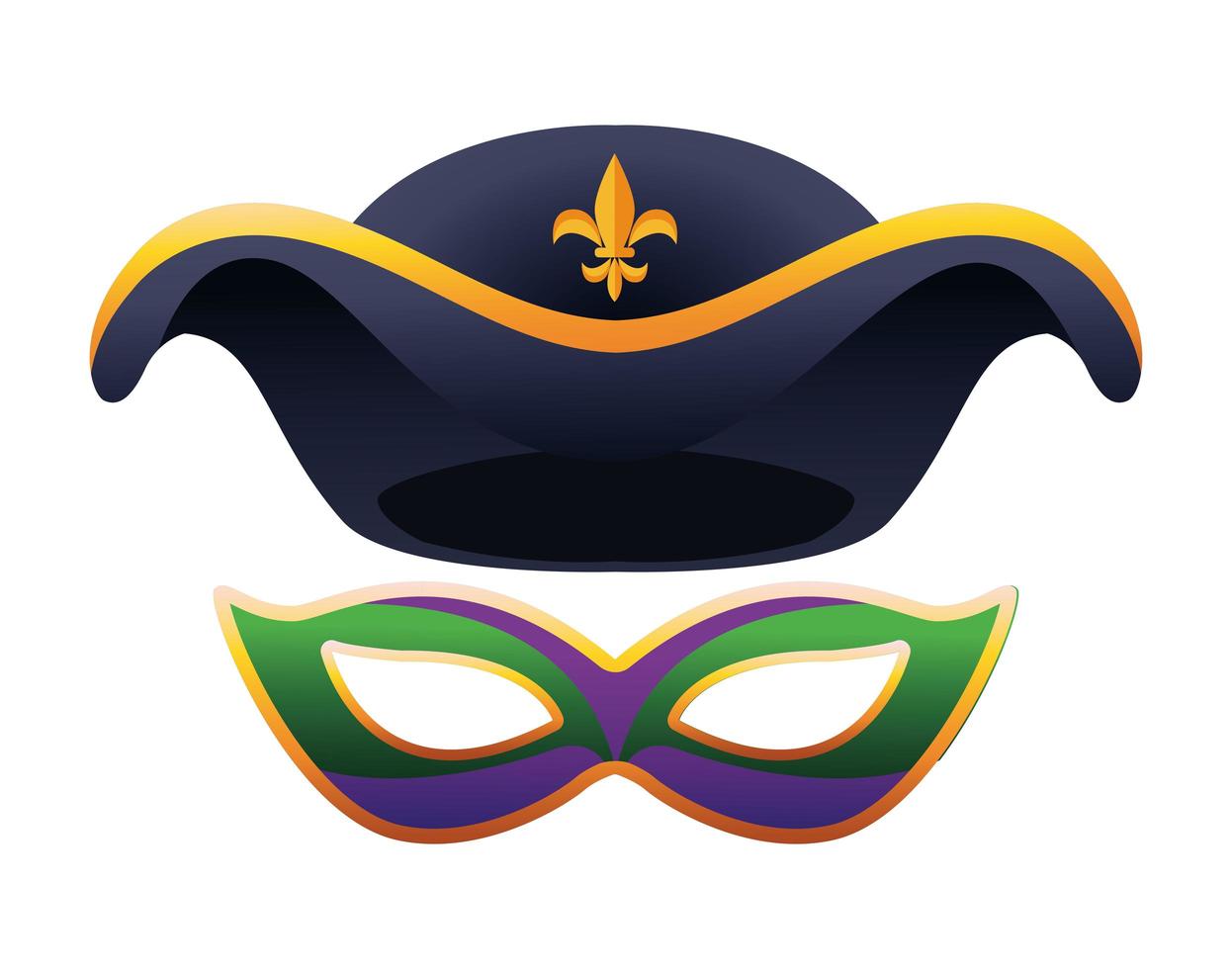 piratenhoed en mardi gras masker pictogram vector