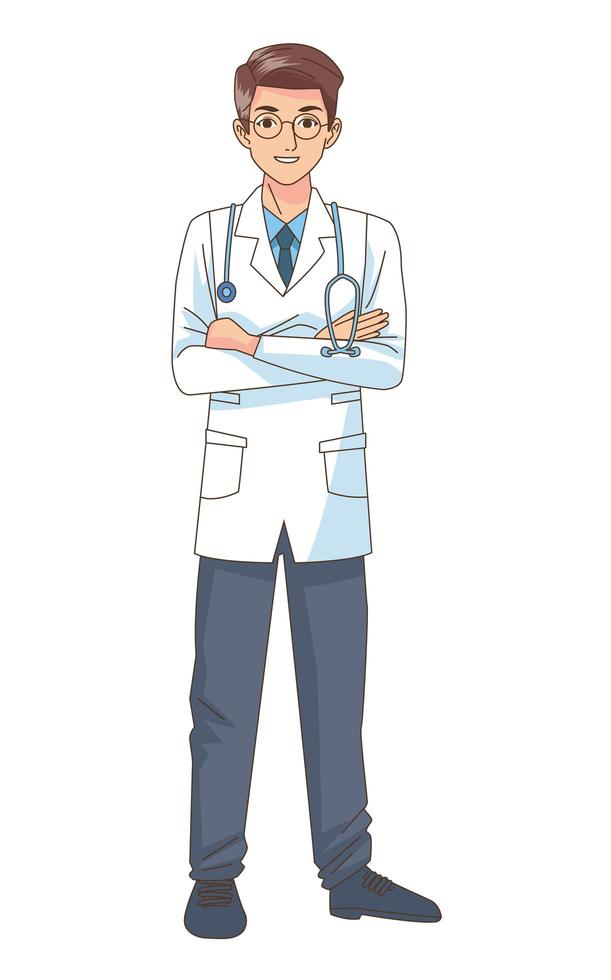 professionele arts met een stethoscoop staand karakter vector