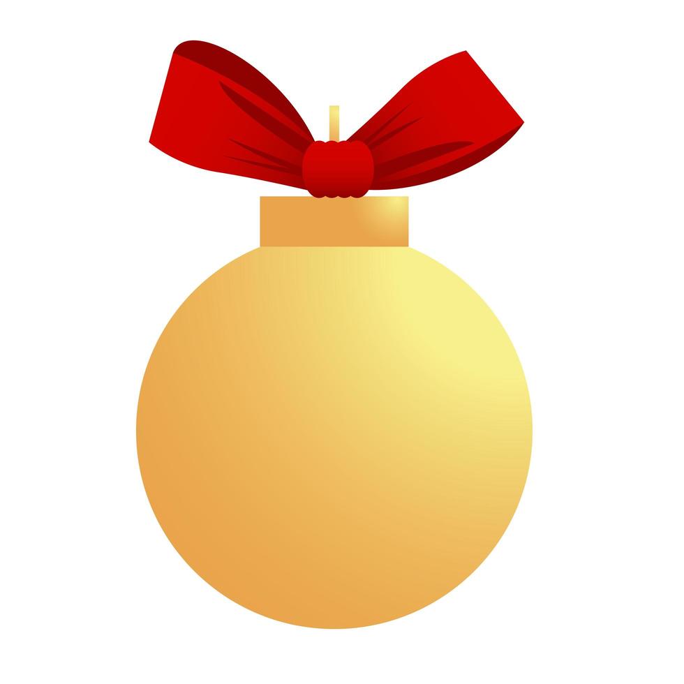 gelukkig vrolijk kerstfeest gouden bal met lint rood pictogram vector