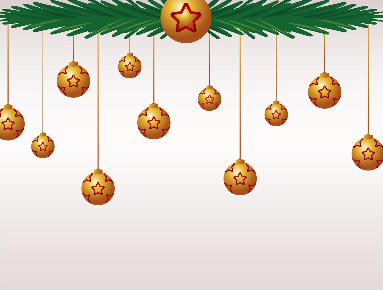 gelukkige vrolijke kerstkaart met sterren in gouden ballen vector