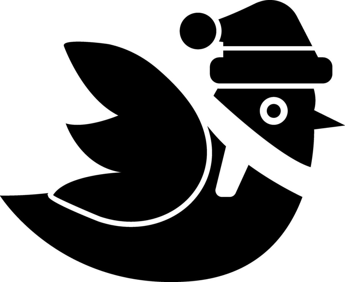 glyph icoon van vogel vervelend de kerstman hoed en sjaal. vector