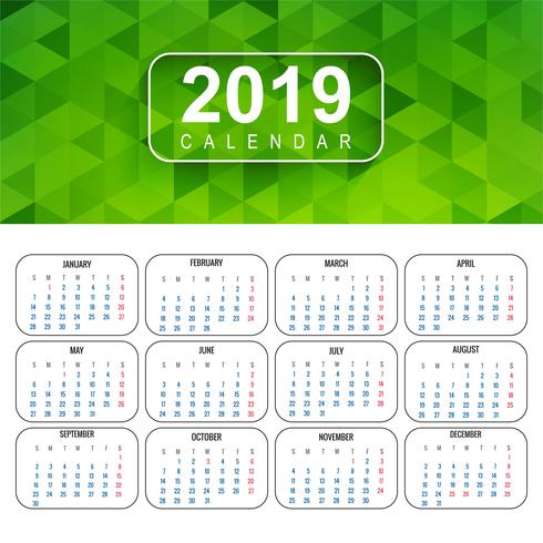 Kalender voor 2019 achtergrondvector vector