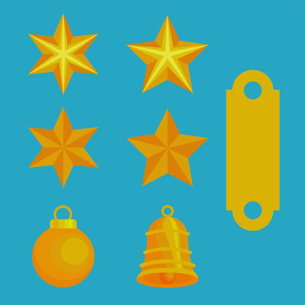 gelukkig vrolijk kerstfeest gouden set pictogrammen vector