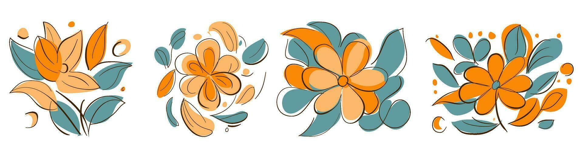 wijnoogst bloemen hand- getrokken botanisch bloem vector reeks verzameling bundel