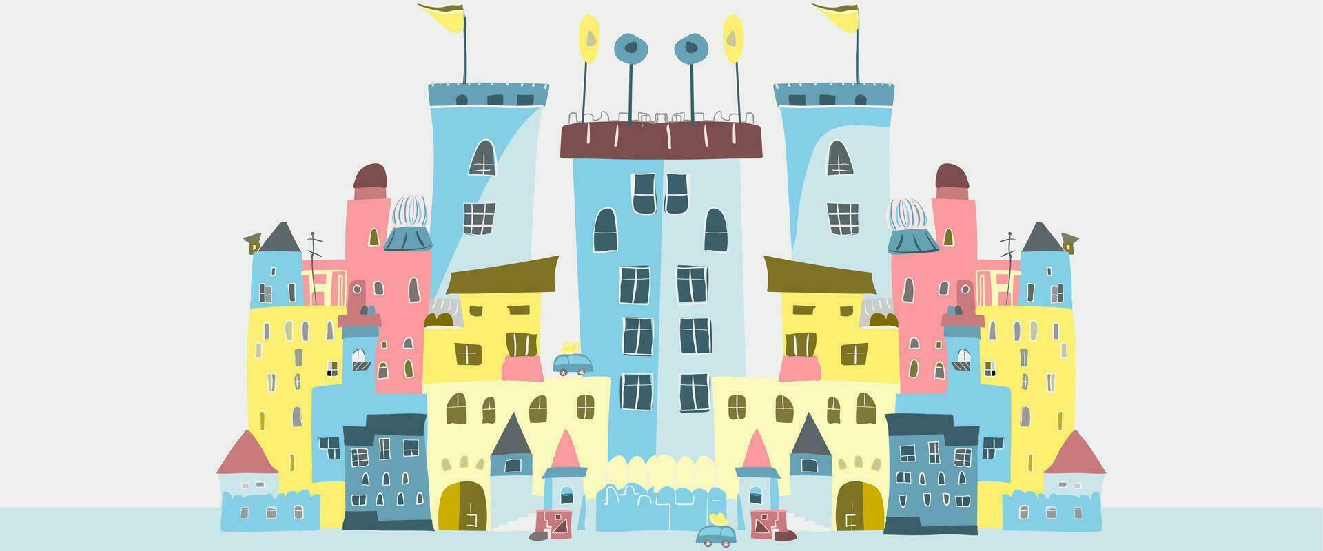 schattig Scandinavisch stad- illustratie vlak tekenfilm vector. klein huizen en knus straat vector