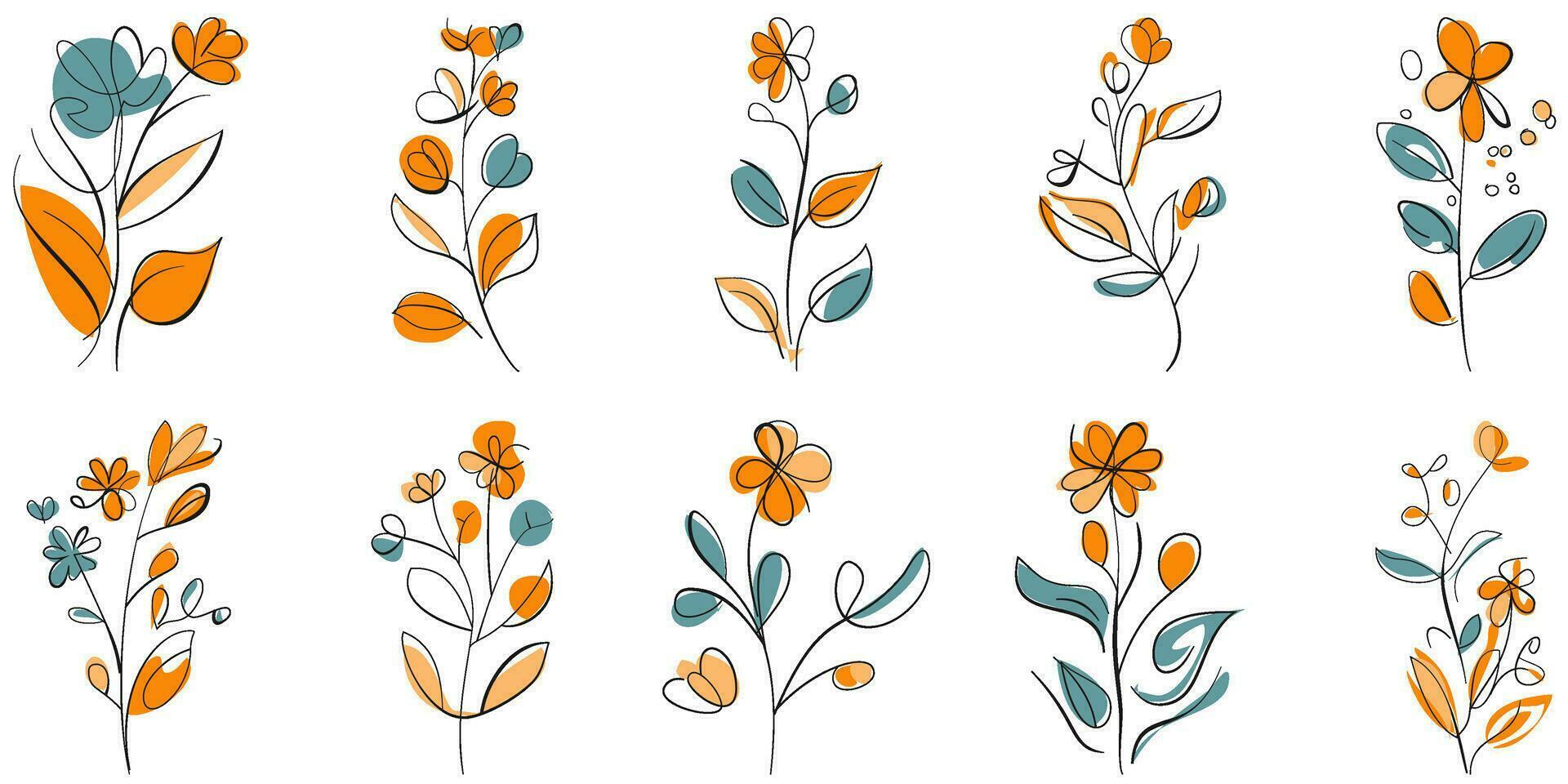 wijnoogst bloemen hand- getrokken botanisch bloem vector reeks verzameling bundel