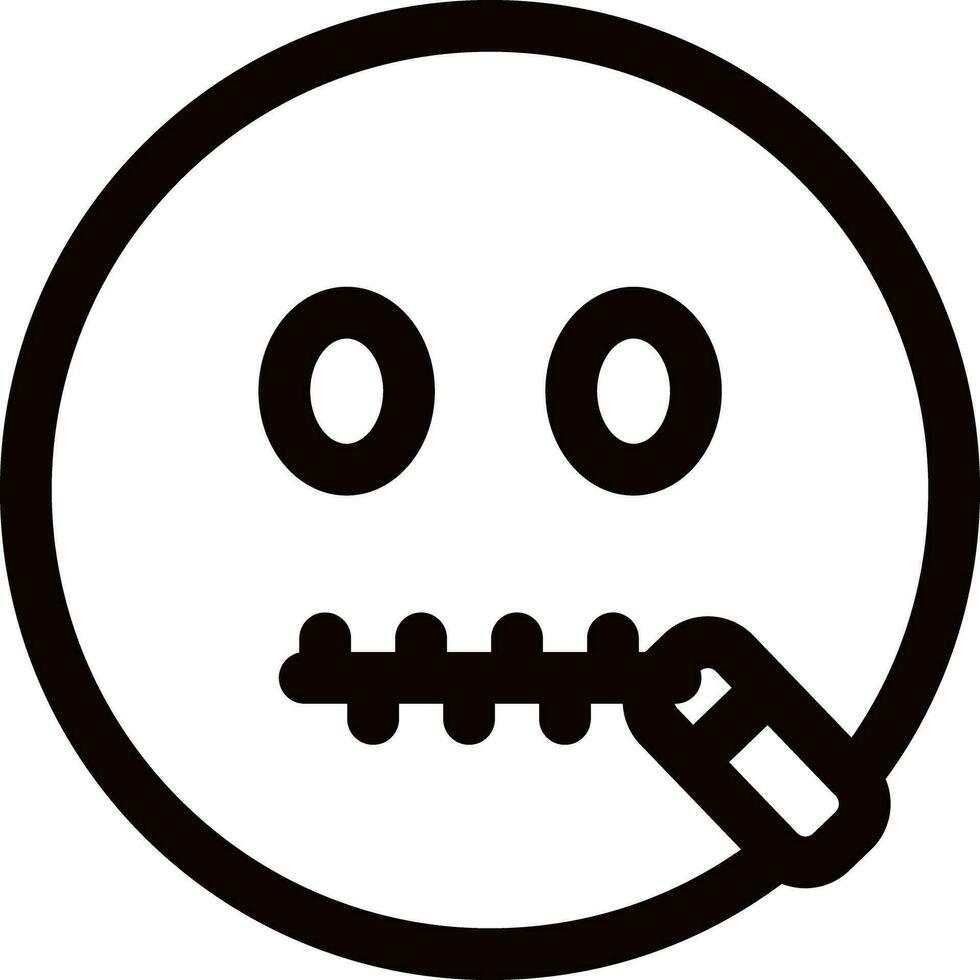zwart lijn kunst illustratie van rits mond emoji gezicht icoon. vector