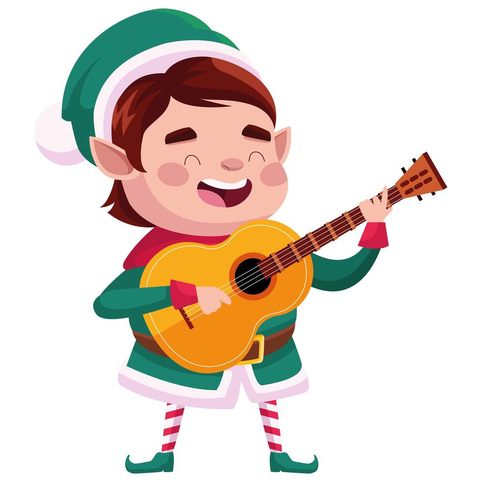 elf santa helper gitaar komisch karakter spelen vector