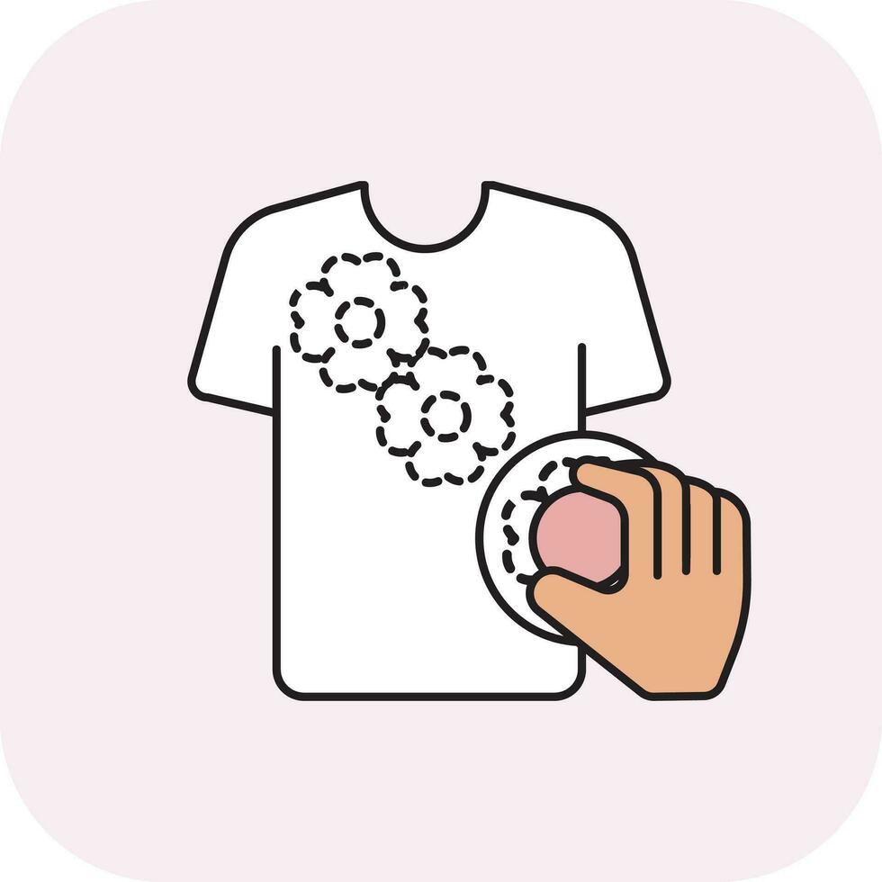 hand- maken met exclusief bloem het drukken Aan t-shirt schets icoon. vector