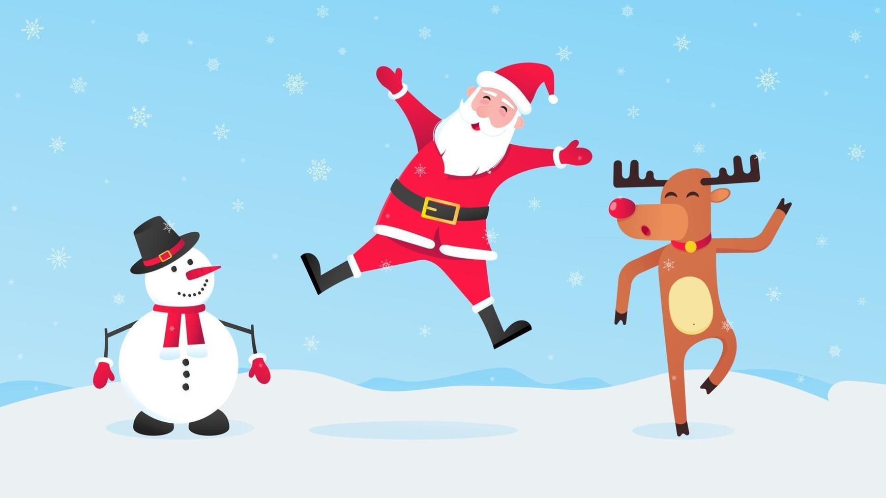 Kerstman sneeuwpop en rendieren vlakke stijl karakter vectorillustratie vector