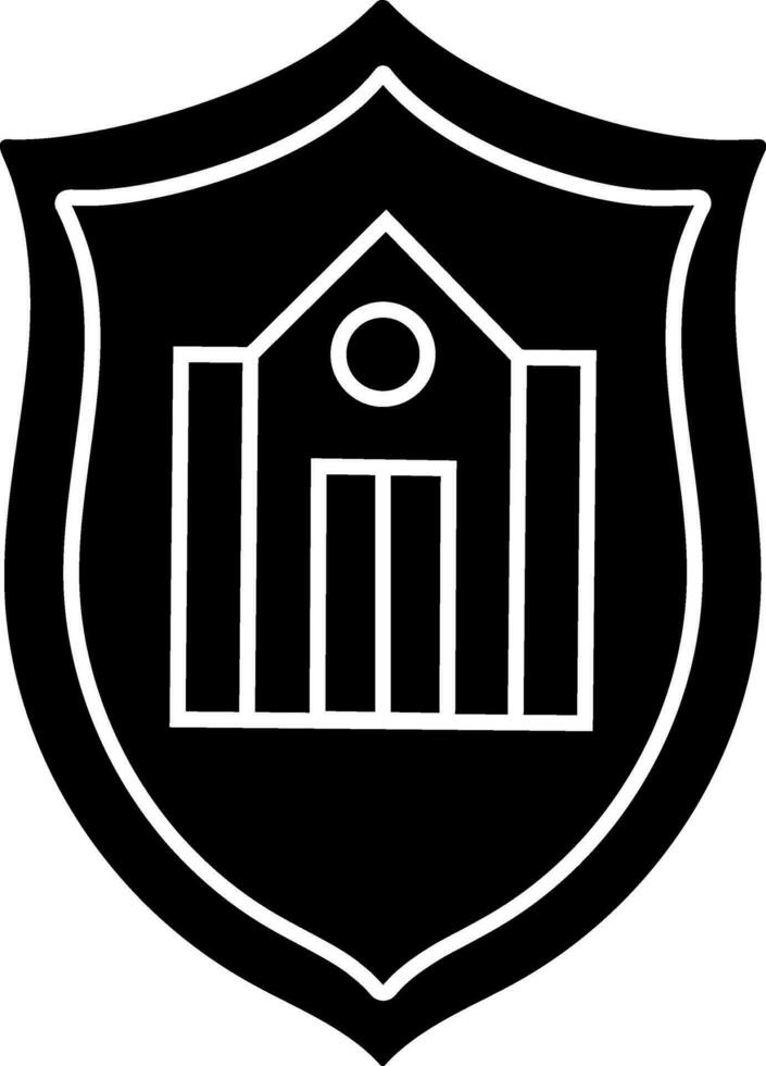 zwart en wit huis symbool in veiligheid schild icoon. vector