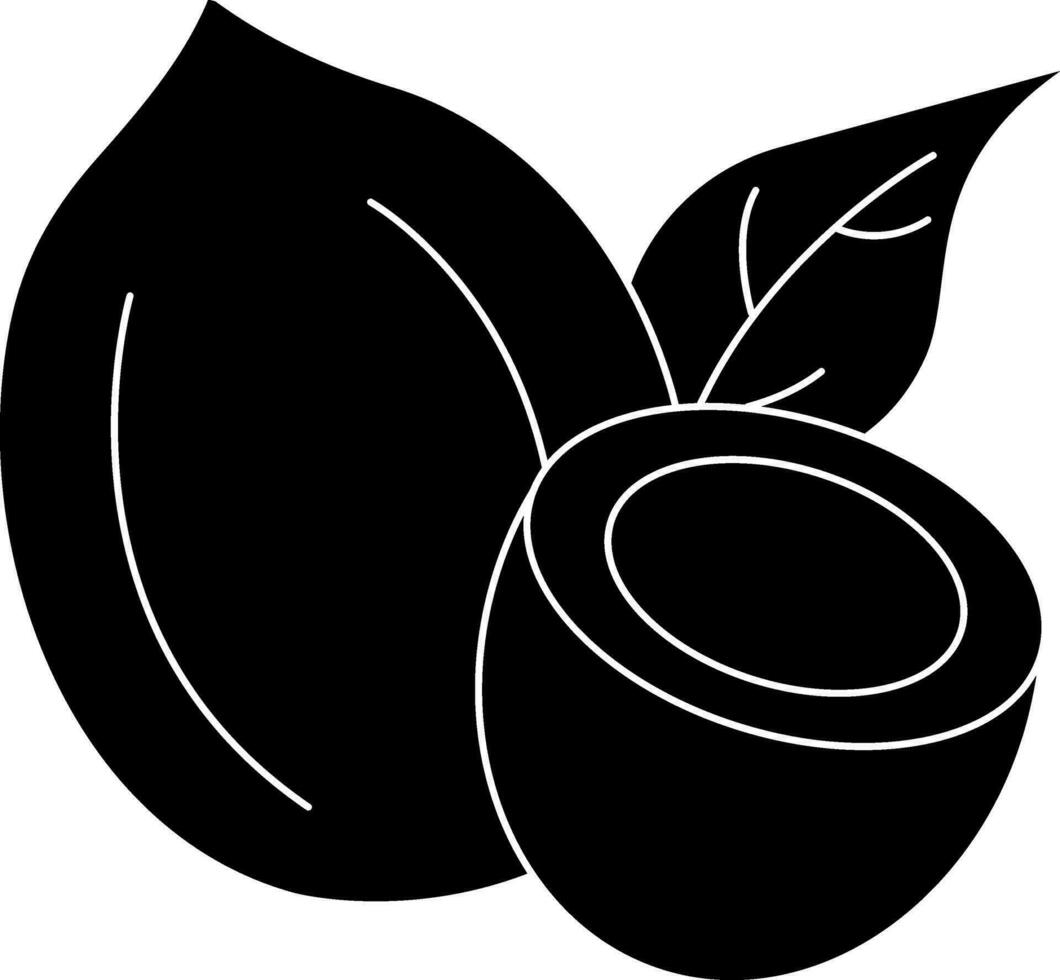 kokosnoot icoon of symbool in zwart en wit kleur. vector