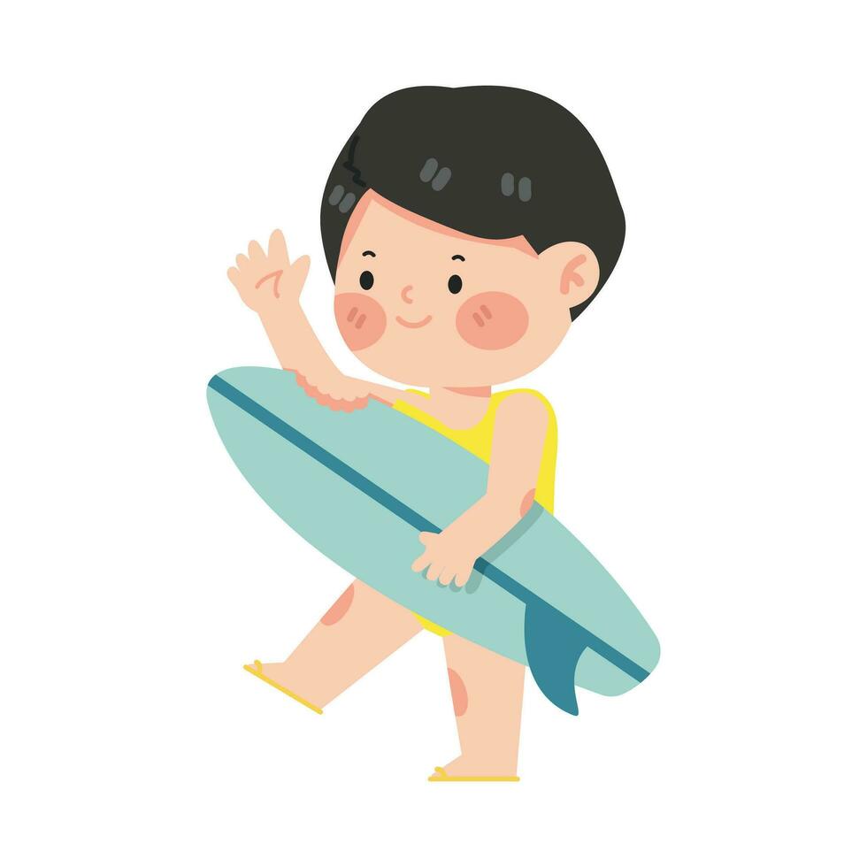 schattig weinig meisje met de surfboard vector