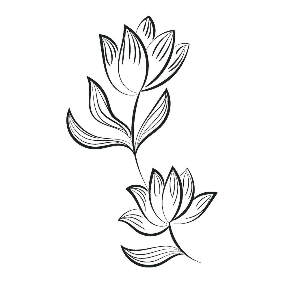 bloemen en bladeren schets voor afdrukken. boeket van hand getekend voorjaar bloemen en planten vector