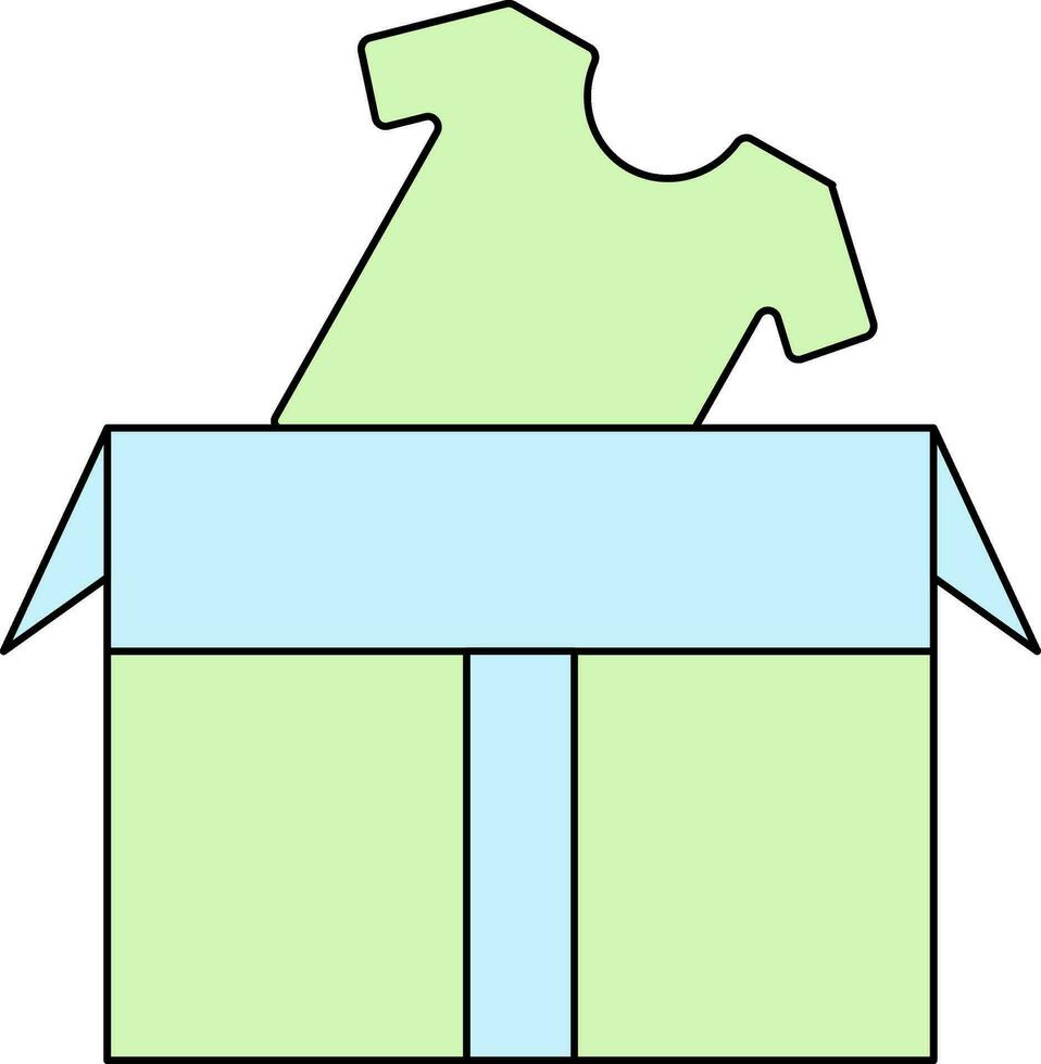 Open doos met t-shirt icoon in groen en blauw kleur. vector