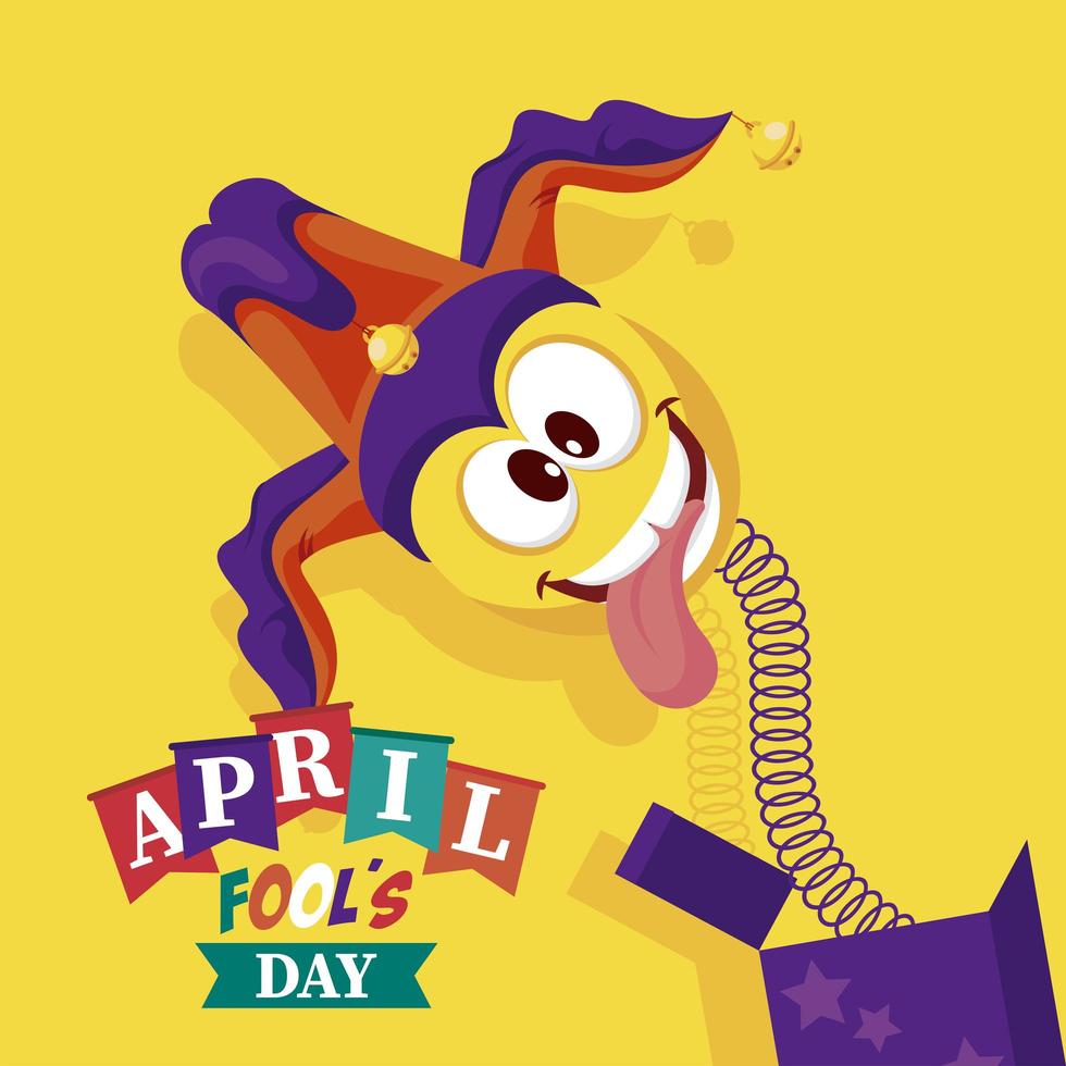 april dwazen dag belettering met emoji in verrassingsdoos vector