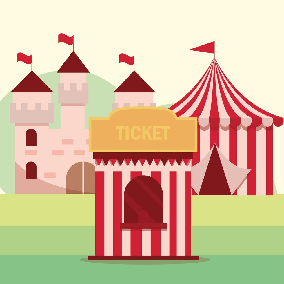 pretpark carnaval kaartjes stand tent en kasteel vector