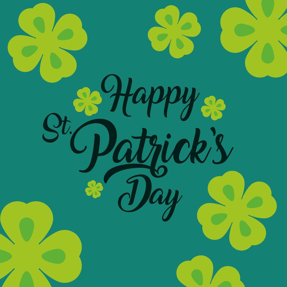 happy st patricks day geluk klaverblaadjes hand getrokken belettering groene achtergrond vector