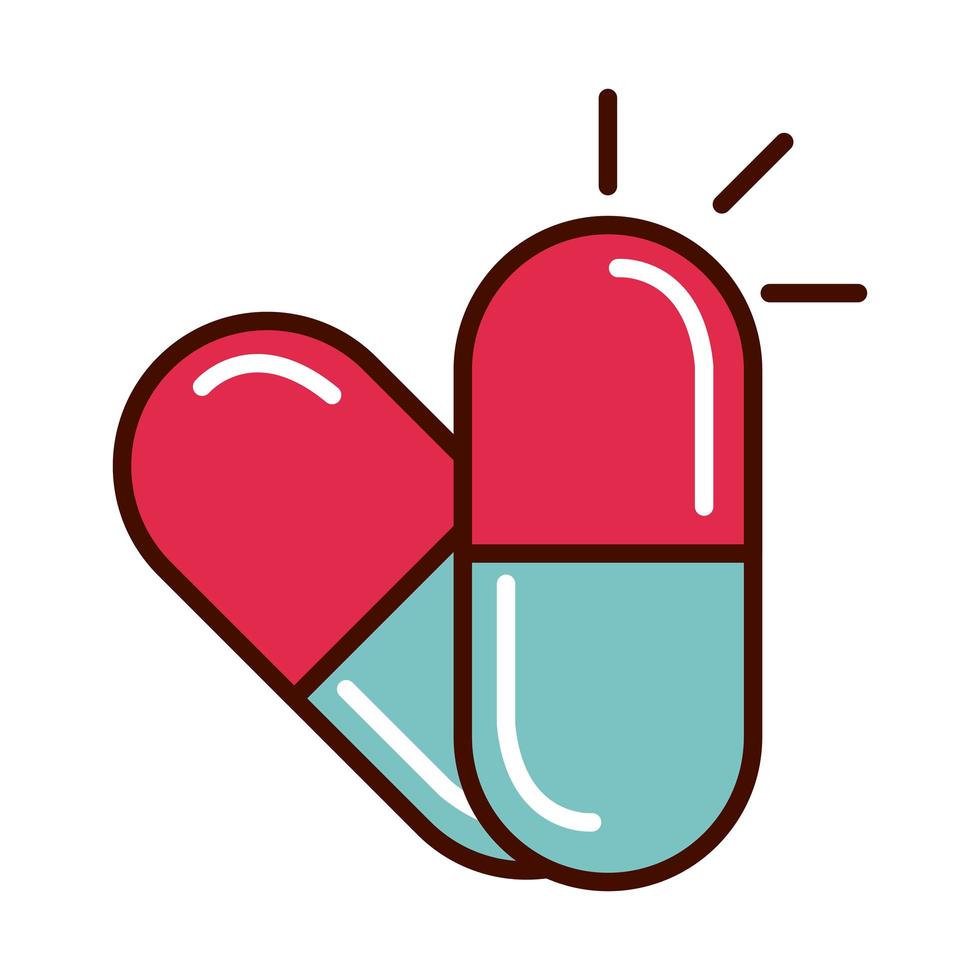 medische capsule op recept voorkomt verspreiding van covid19-lijn en bestandspictogram vector