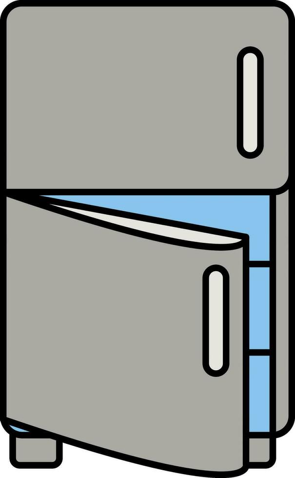 Open dubbele deur koelkast icoon in grijs kleur. vector