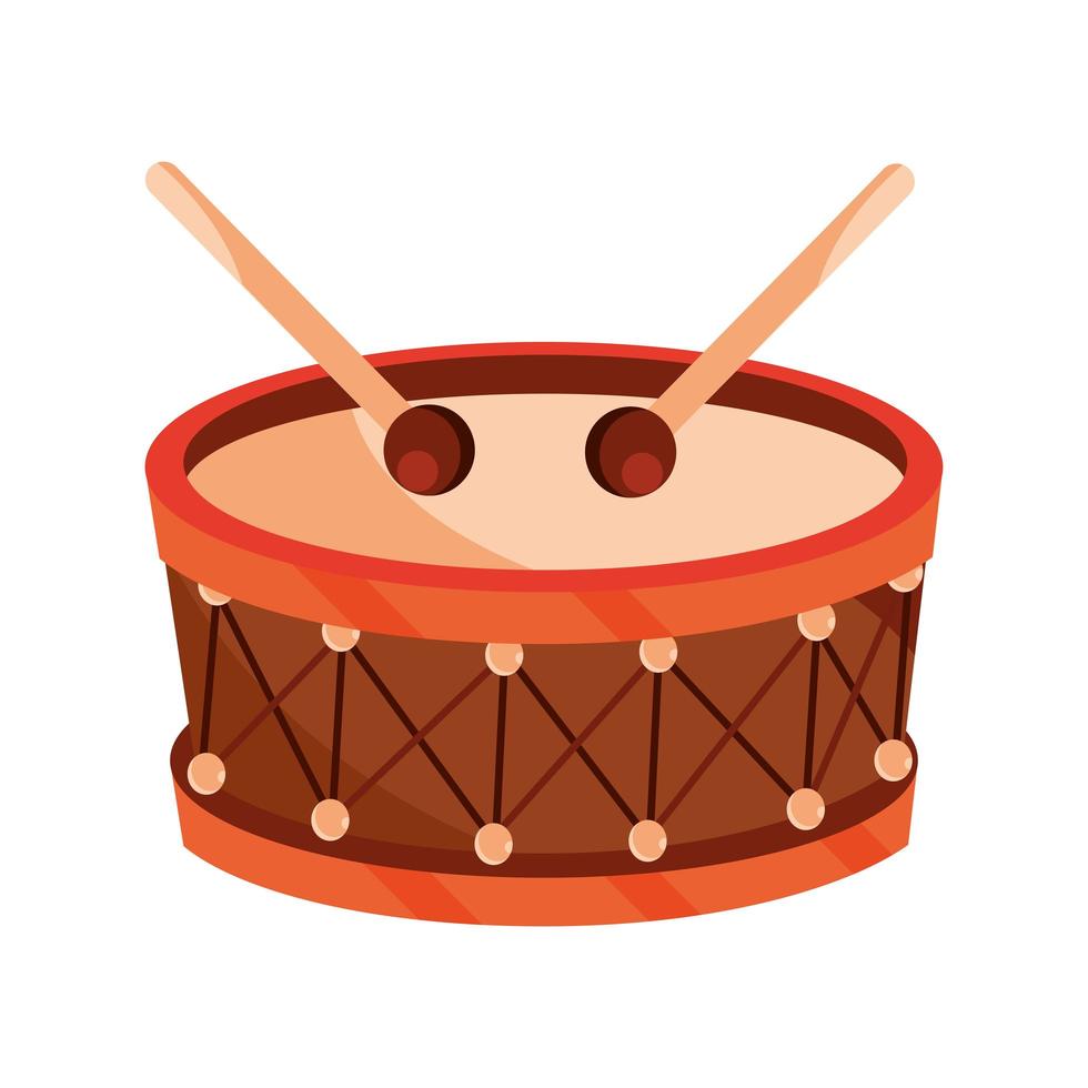 drum en drumsticks percussie muziekinstrument geïsoleerd pictogram vector