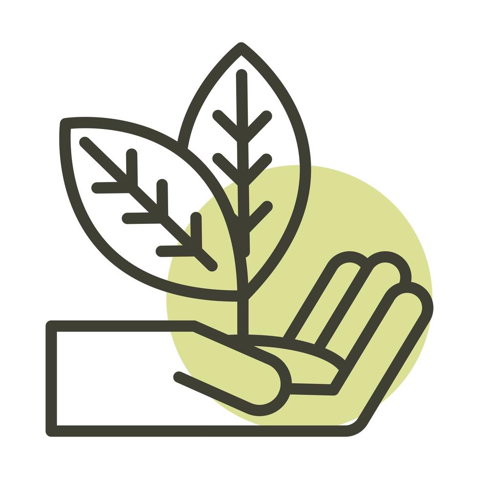 hand met plant alternatieve duurzame energie lijn stijlicoon vector