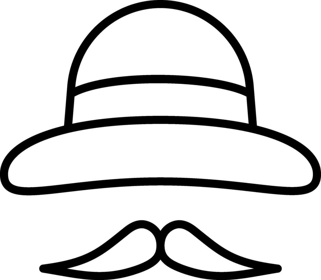 bowler hoed met snor icoon in zwart lijn kunst. vector