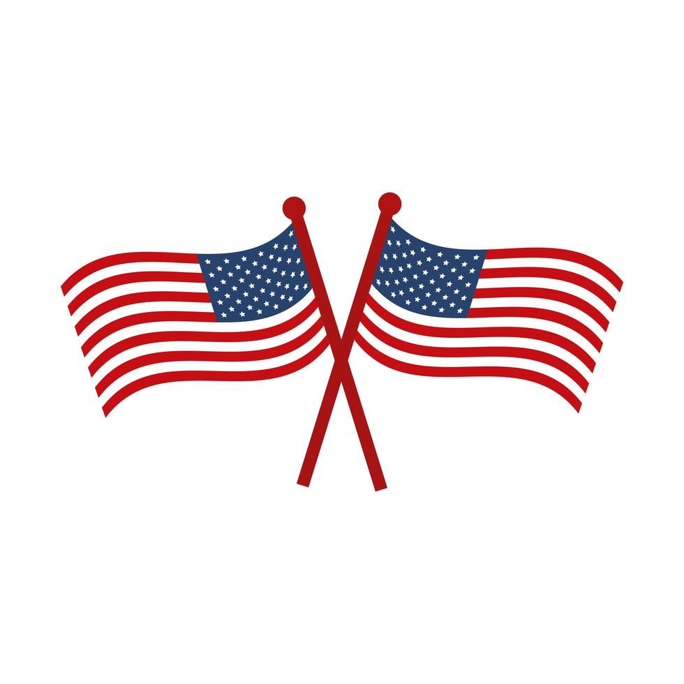 herdenkingsdag gekruiste vlaggen nationale Amerikaanse viering platte stijlicoon vector
