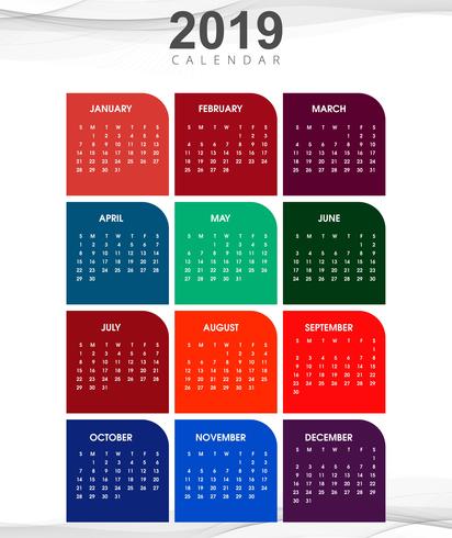 Jaar 2019, Kalender Creatief Ontwerp vector