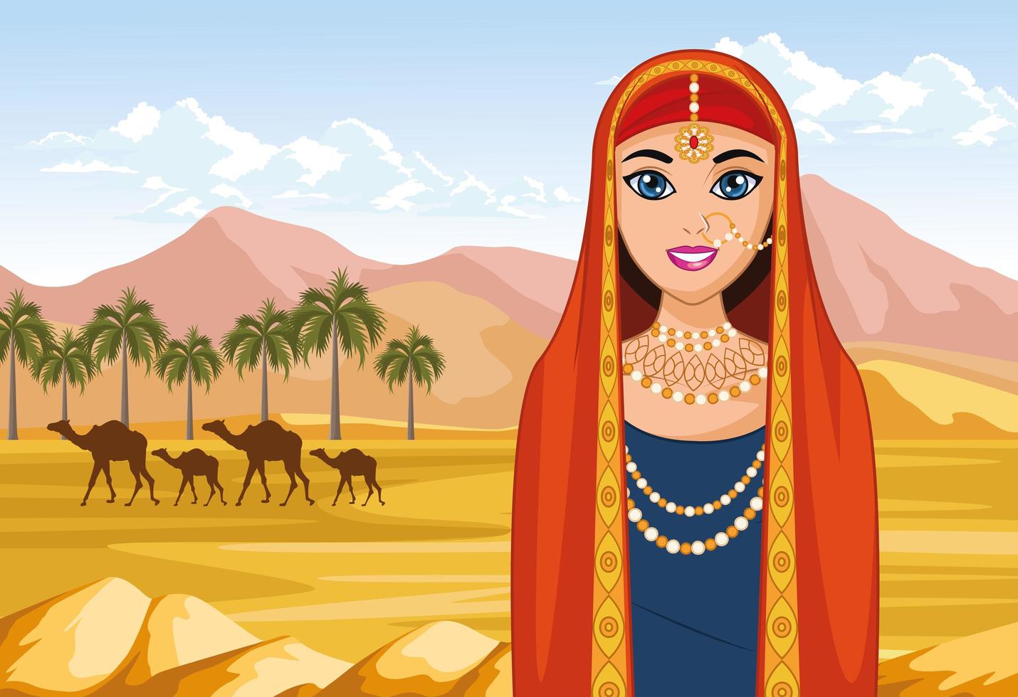 Arabische bruid en kamelen vector