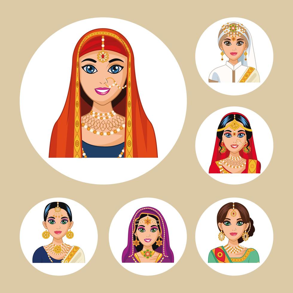 zes Arabische bruidenkarakters vector