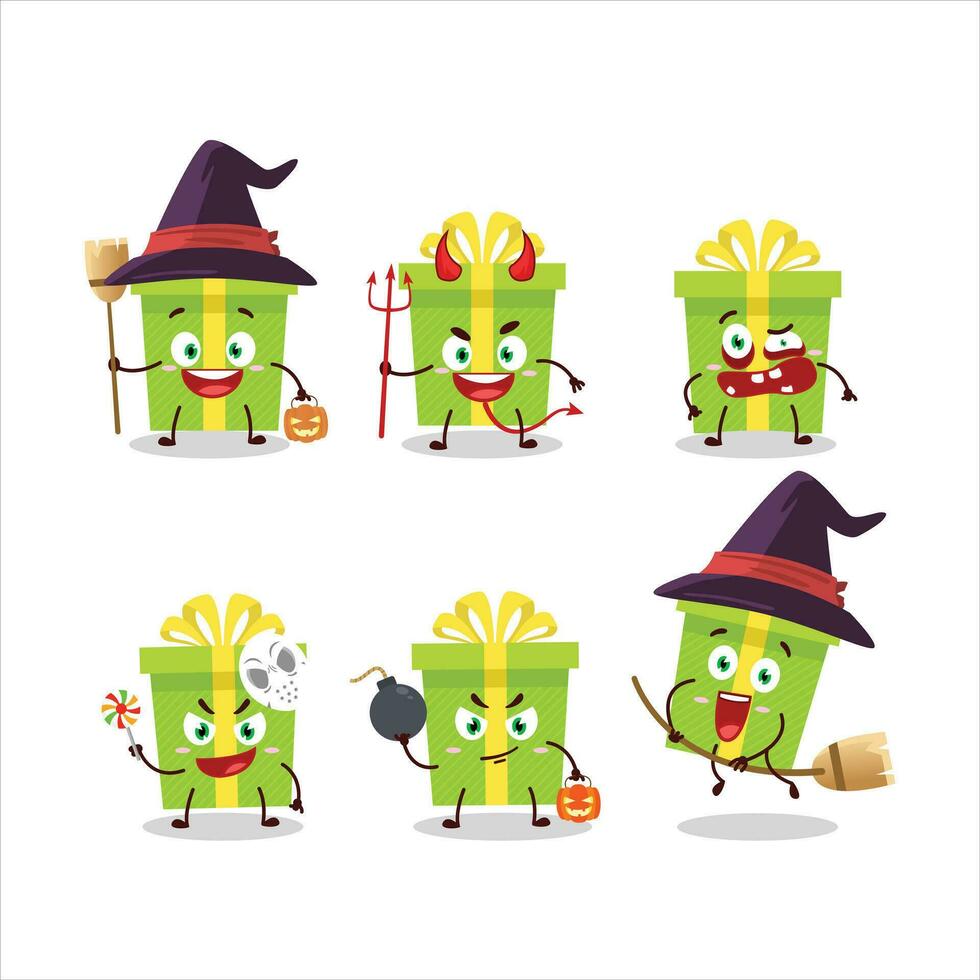 halloween uitdrukking emoticons met tekenfilm karakter van groen Kerstmis geschenk vector