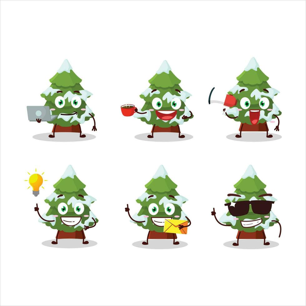 groen sneeuw Kerstmis boom tekenfilm karakter met divers types van bedrijf emoticons vector