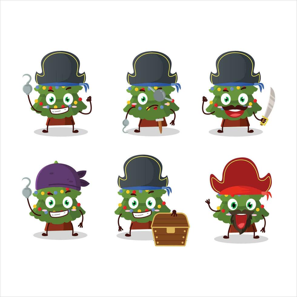 tekenfilm karakter van groen Kerstmis boom met divers piraten emoticons vector