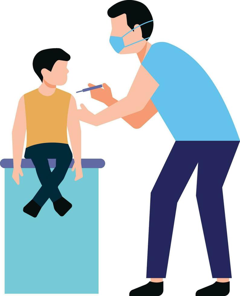 een jongen geven een vaccinatie injectie naar een kind. vector