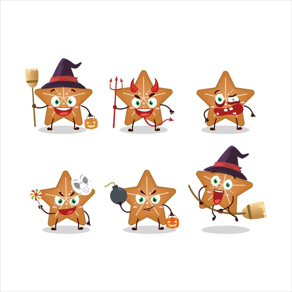 halloween uitdrukking emoticons met tekenfilm karakter van sterren koekje vector