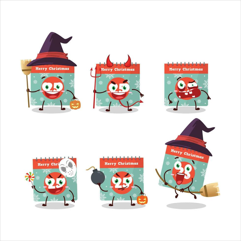 halloween uitdrukking emoticons met tekenfilm karakter van 25e december kalender vector