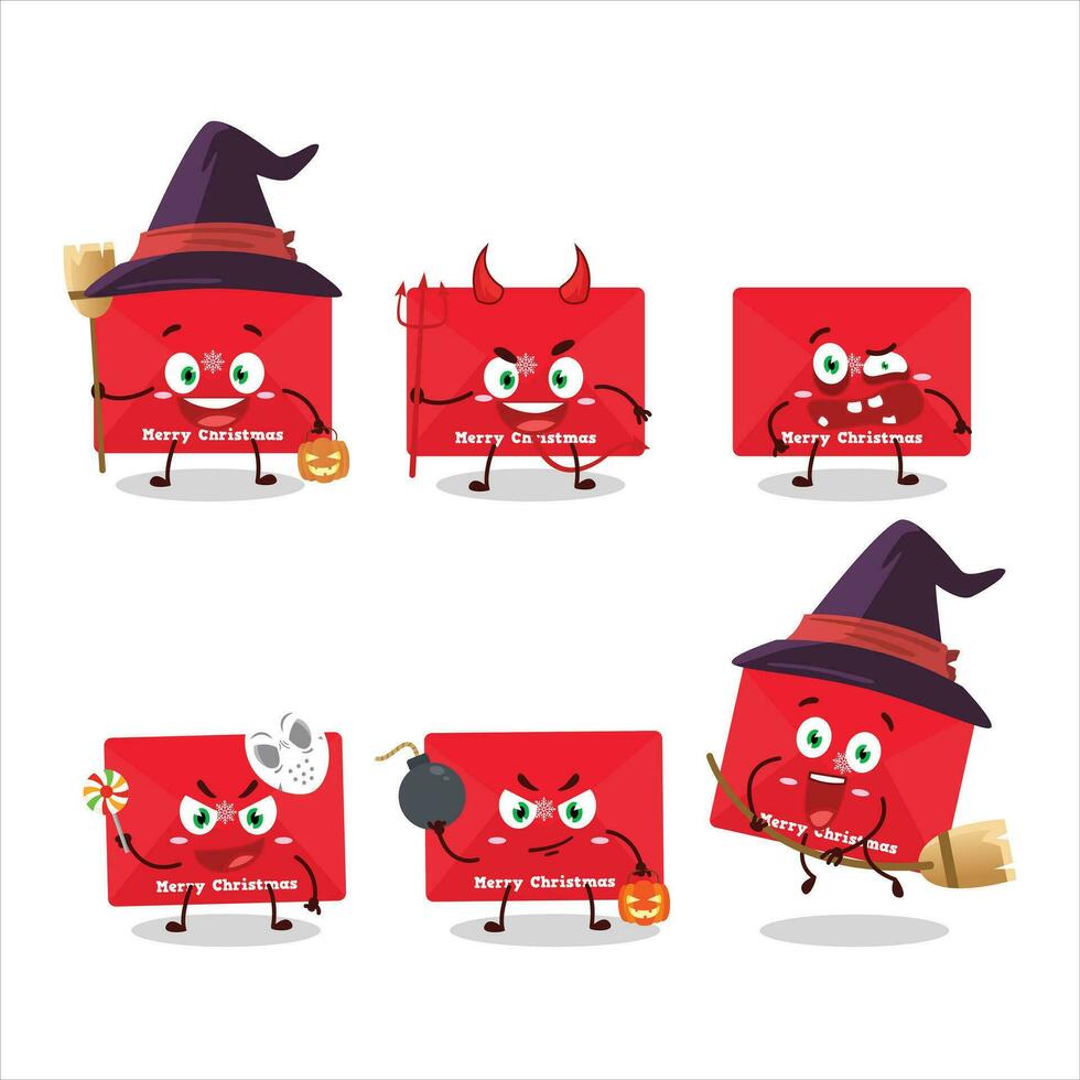 halloween uitdrukking emoticons met tekenfilm karakter van rood Kerstmis enveloppen vector