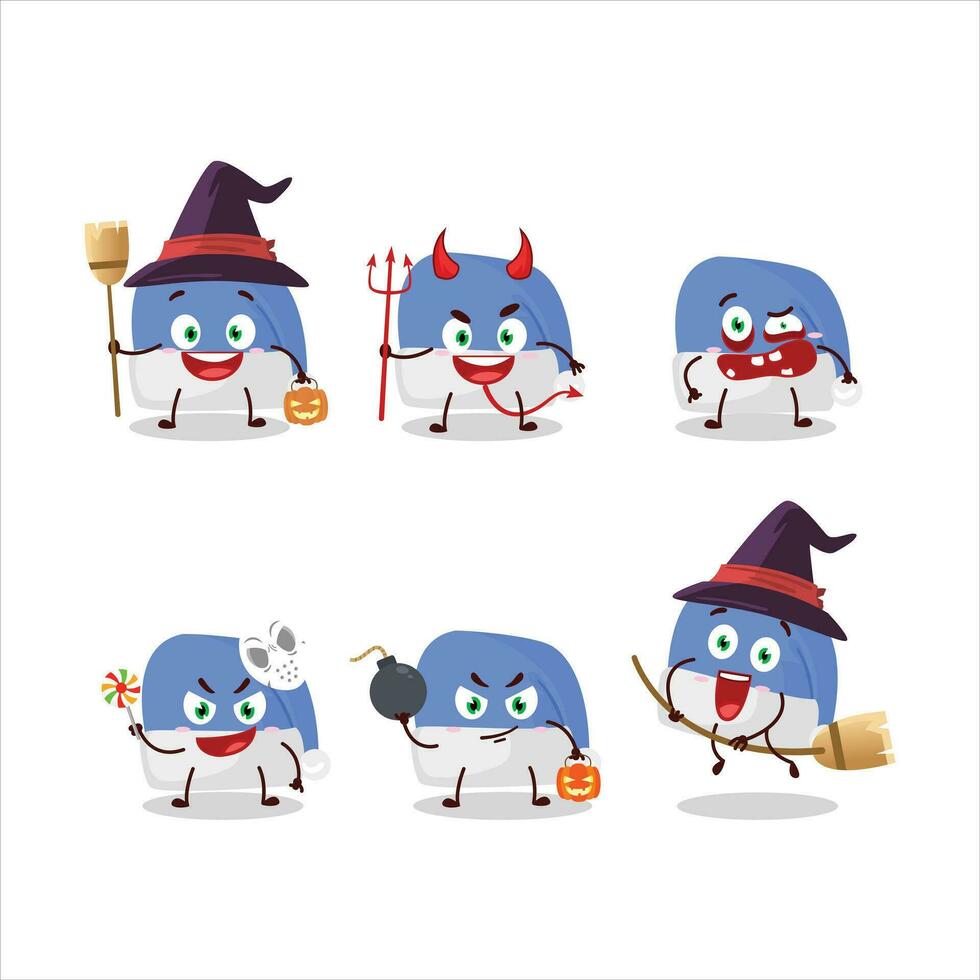 halloween uitdrukking emoticons met tekenfilm karakter van blauw de kerstman hoed vector