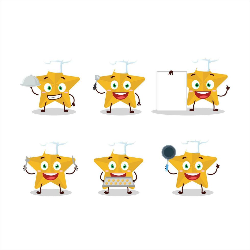 tekenfilm karakter van nieuw geel sterren met divers chef emoticons vector
