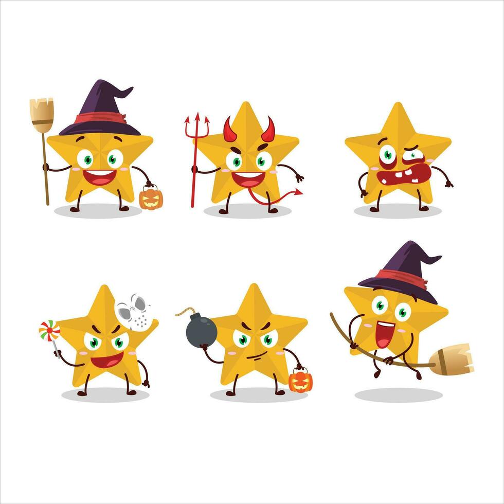 halloween uitdrukking emoticons met tekenfilm karakter van nieuw geel sterren vector