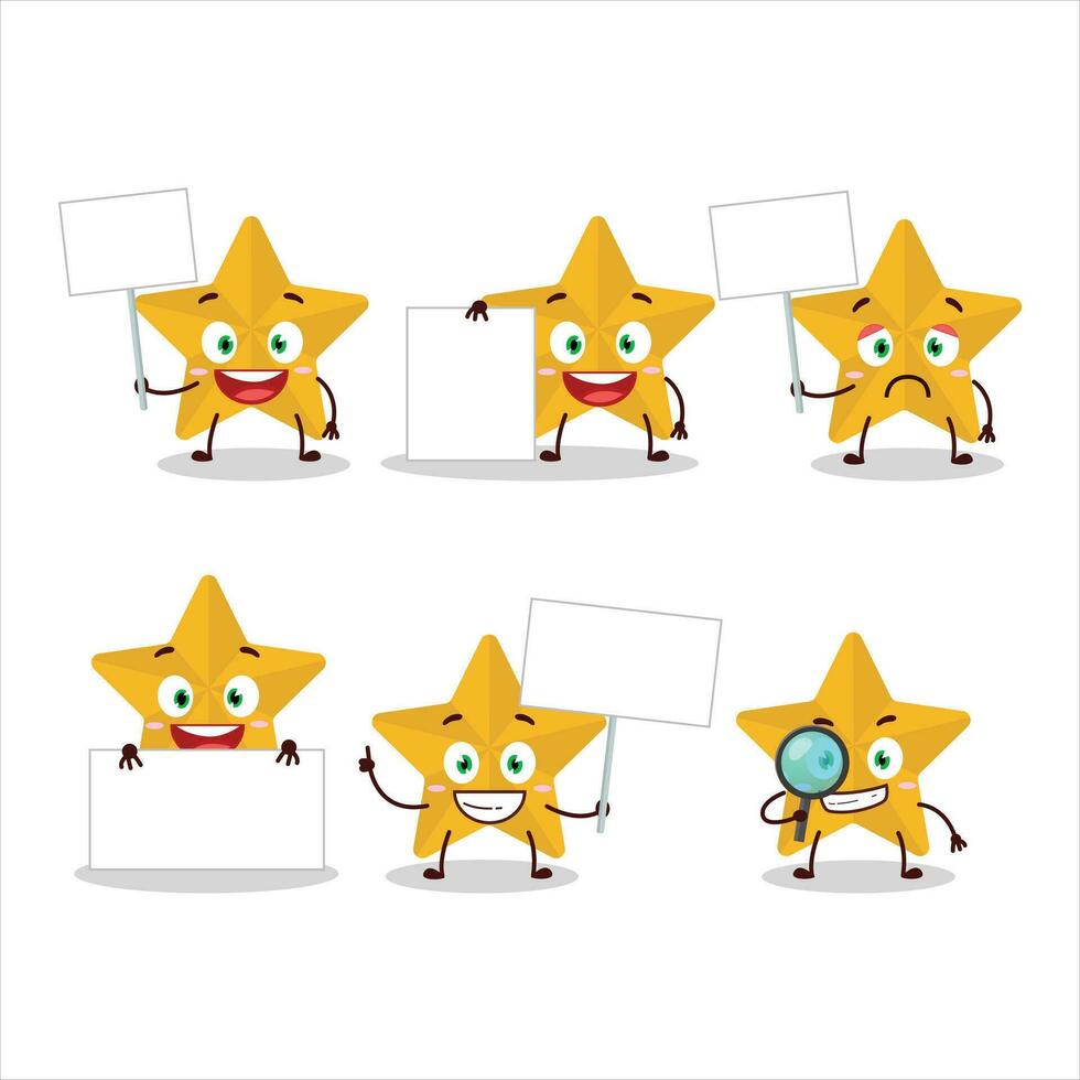 nieuw geel sterren tekenfilm karakter brengen informatie bord vector